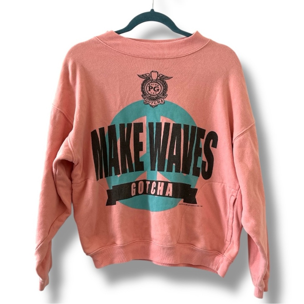 Vintage 80s Gotcha Pink Make Waves Crewneck Sweatshirt Women’s Size XS Sporty